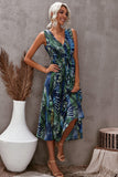 Floral Printed V Neck Open Back Sleeveless Maxi Dress