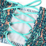 Tropical Printed Sleeve Smocked Two-Piece Swimsuit