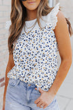 Sky Blue Flutter Shoulder Floral Print Tank Top