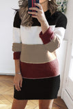 Khaki Color Block Sweater Dress