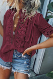 Crochet Hollow-out Lace Splicing Short Sleeve Top
