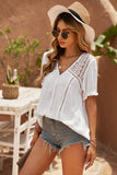 V Neck Lace Crochet Short Sleeve Shirt