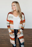 Multicolor Striped Print Pockets Open Front Cardigan