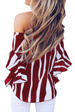 Off The Shoulder Vertical Stripes Blouse in Black