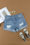 Distressed Ripped Rolled Hem Black Denim Shorts
