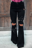 High Waist Ripped Bell Bottom Jeans