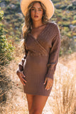 Textured V Neck Wrap Sweater Dress