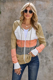 Zipped Front Colorblock Hollow-out Knit Hoodie