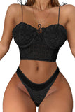 Lace Ruffle Spaghetti Strap Bralette Set