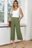 Talla Grande Lino Mujeres Flojo Capri Pantalones Con Bolsillos