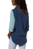 Navy Blue Color Block Long Sleeve Button Up Shirt
