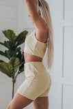 Ribbed Knit Zip-up Crop Top and High Waist Shorts Two Piece Set