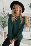 Plain Drop-shoulder Pullover Sweatshirt /Black/Green