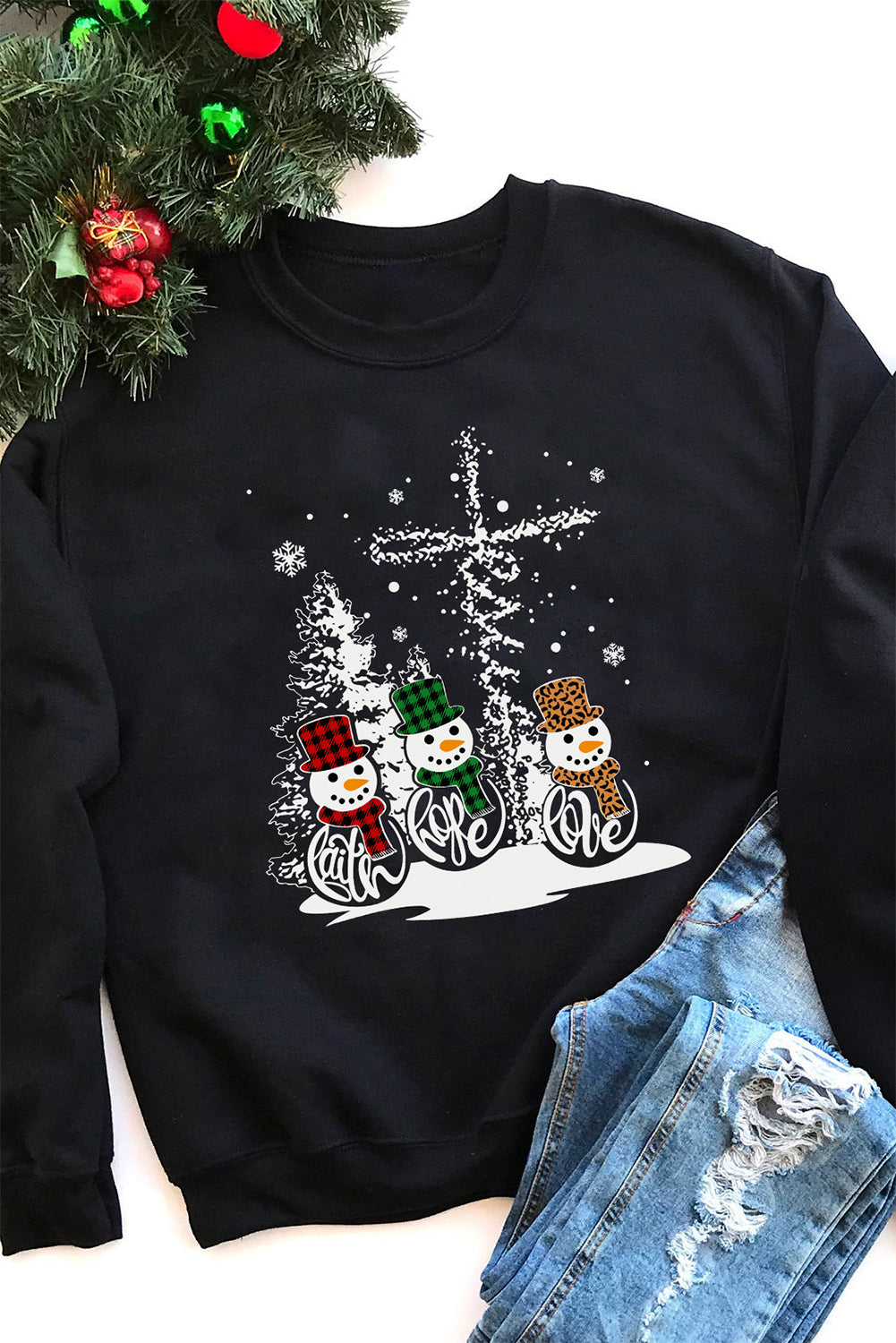Christmas Snowman Graphic Print Pullover Sweatshirt