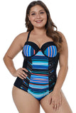 Striped Block Patchwork Crisscross Plus Maillot