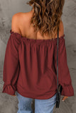 Red Frilled Off-shoulder Neckline Loose Blouse