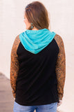 Black Western Print Color Block Plus Size Hoodie