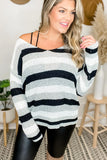 Striped Color Block Cut Out Back Plus Size Sweater