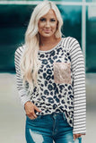 Sequin Pocket Dotted Panel Striped Sleeve Top