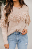 Fringe Hollow-out Drop Shoulder Pullover Sweater