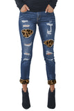 Mid Rise Leopard Patch Distressed Ankle Skinny Jeans