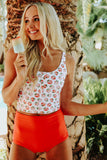 Square Neck Sleeveless Fashion Print Tankini Set