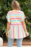 color Striped Ruffle Sleeve Plus Size Babydoll Top