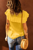 Yellow Lace Splicing Ruffled Short Sleeve T-shirt