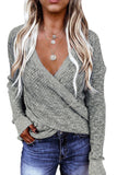 Deep V-neck Long Sleeve Knit Sweater