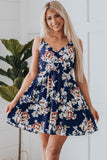 Floral Print Surplice V Neck Sleeveless Short Dress