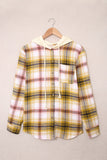 color Plaid Print Pocket Drawstring Hooded Jacket