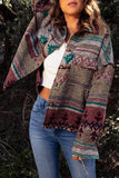 Vintage Aztec Print Lapel Pocket Button Up Jacket