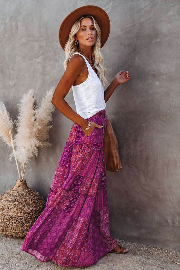 Tiered Paisley Print Pocketed Maxi Skirt – ALELLY