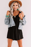 Black Ruffled Straps Sleeveless Romper