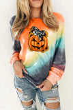 Tie-dyed Pumpkin Halloween Print Graphic Sweatshirt