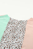 V Neck Ruffle Leopard Color Block Romper