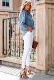 Medium Wash Collared Seamed Denim Shirt
