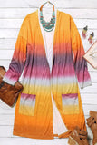 Yellow Gradient Tie-dye Open Front Mid-length Cardigan