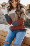 Block Knitted O-neck Pullover Sweater