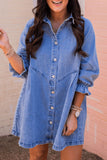 Buttoned Long Sleeve Denim Mini Dress