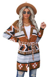 Multicolor Ethnic Style Knee Length Open Front Cardigan