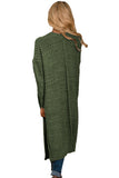 Khaki Open Front Knit Long Cardigan