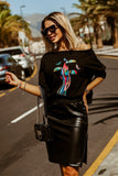 Elastic Waist Zip Side Faux Leather Short Skirt