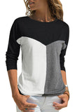Color Block Splicing O-Neck Blouse