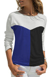 Color Block Splicing O-Neck Blouse