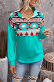 Aztec Print Colorblock Zipper Collar Sweatshirt