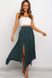 Fashion Print Side Slit Pleated Maxi Skirt