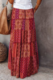 Tiered Paisley Print Pocketed Maxi Skirt