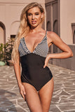 Ruffle V Neck Patchwork One Piece Swimwear