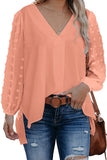 Swiss Dot V Neck Long Sleeve Blouse